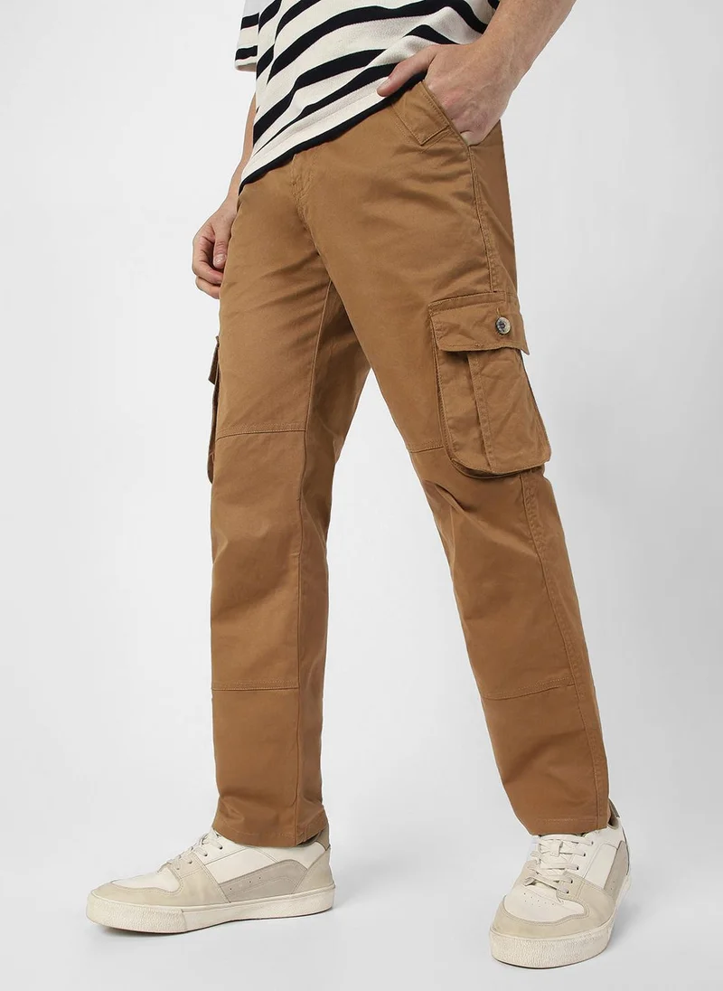 Urbano Fashion Urbano Fashion Men's Dark Khaki Regular Fit Solid Cargo Chino Pant with 6 Pockets
